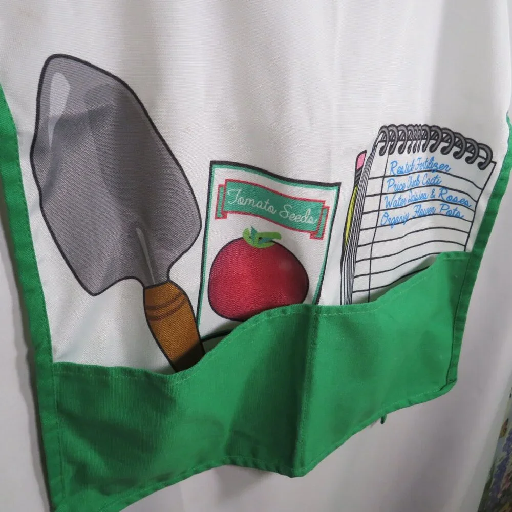 Kid's Apron Gardening theme 2 fabric pockets PRINTED IMAGES ON APRON